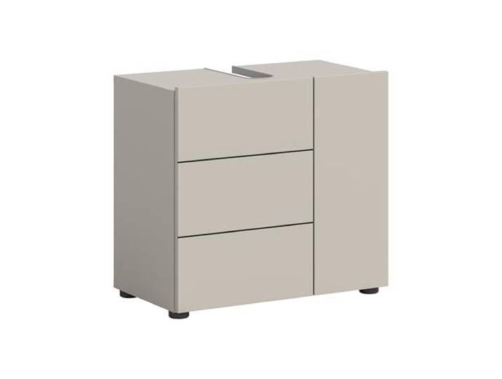 xonox.home – Waschbeckenunterschrank Vira 60x56x34 cm in Kaschmir Nachbildung und Akzenten in Schwarz – Praktischer Badezimmerschrank für Standard-Waschbecken – Hochwertig, zeitlos & funktional