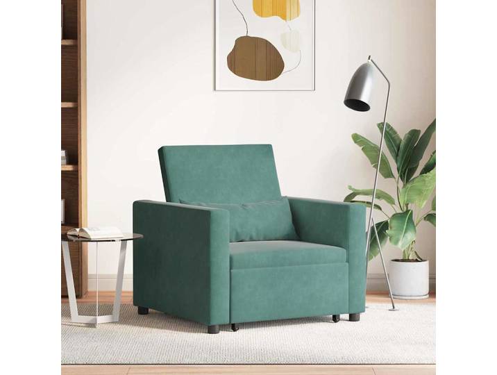 vidaXL Pull out Sofa Bed Single mit Rädern Dunkelgrün Samt