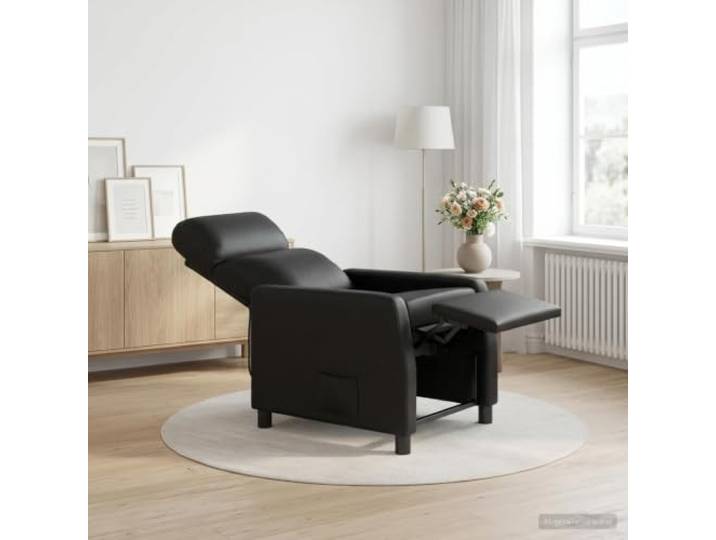 Relaxsessel Schwarz Kunstleder mit Neigefunktion Verstellbar 115°-160°,Metall-und-Holzgestell,schaumstoffgefüllt,pflegeleicht abwischbar