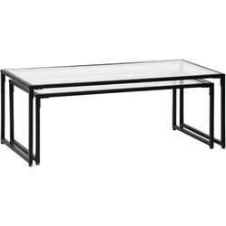 MODFU 2er-Set Couchtische aus Stahl und Glas, transparent/schwarz, stapelbar, 119x56x44,5 cm