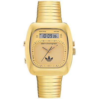 Chronograph ADIDAS ORIGINALS "RETRO WAVE THREE", gold (goldfarben, goldfarben), Armbanduhren, Damen, goldfarben, Chronograph, Armbanduhr, Herrenuhr, Damenuhr,Edelstahlarmband,Stoppfunktion,digital