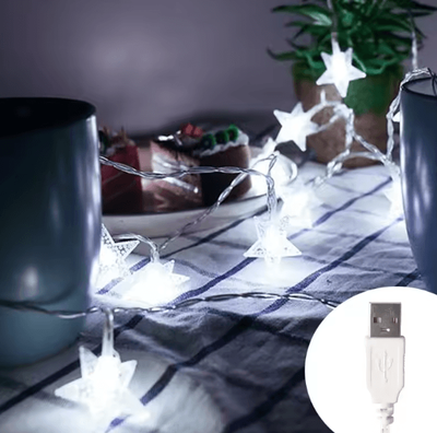 Inspire Curations LED Star Fairy String Lights Outdoor Decorative Garland Lights cold White Usb 3m 20 Led