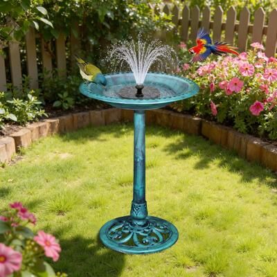 "Javlergo 28"" Pedestal Outdoor Bird Bath with Solar Powered Fountain for Outside Vintage Bronze Polyresin Lightweight"