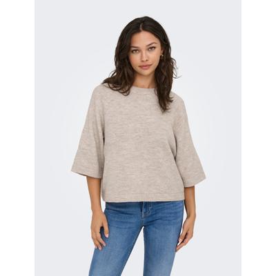 Strickpullover ONLY "ONLSIMONI 3/4 PULLOVER KNT NOOS", Damen, Gr. M, beige (pumice stone detail:melange), Strick, Obermaterial: 74% Polyacryl, 24% Polyester, 2% Elasthan, meliert, regular fit hüftlang, Rundhals, weit, Pullover Strickpullover,...