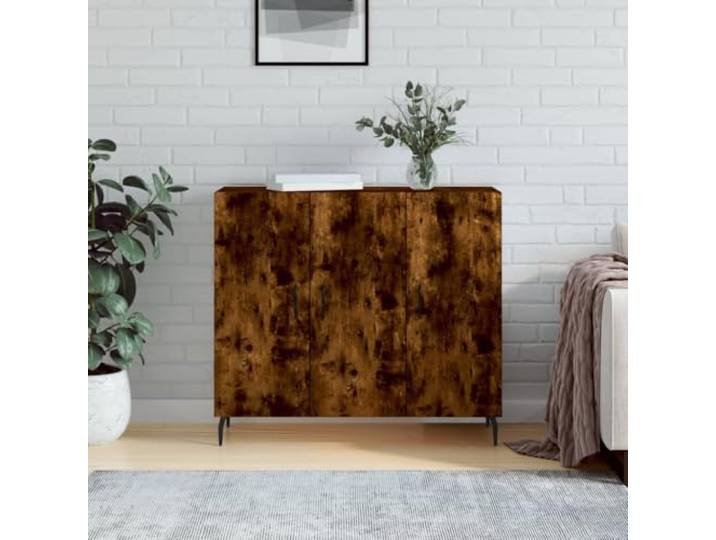 KGCRYUWED Sideboard in Räuchereiche Optik, Kommode mit Metallbeinen, Moderner Wohnzimmerschrank 90x34x80 cm aus Holzwerkstoff