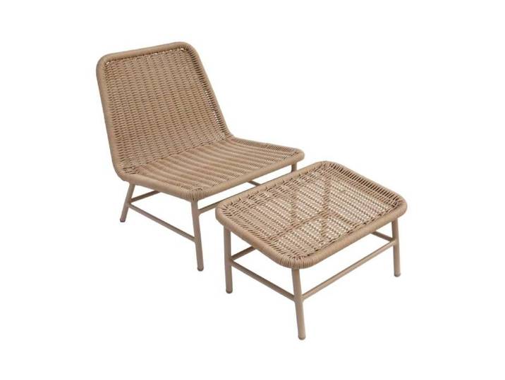 Fauteuil relax et repose pied aluminium et corde beige - Laguna