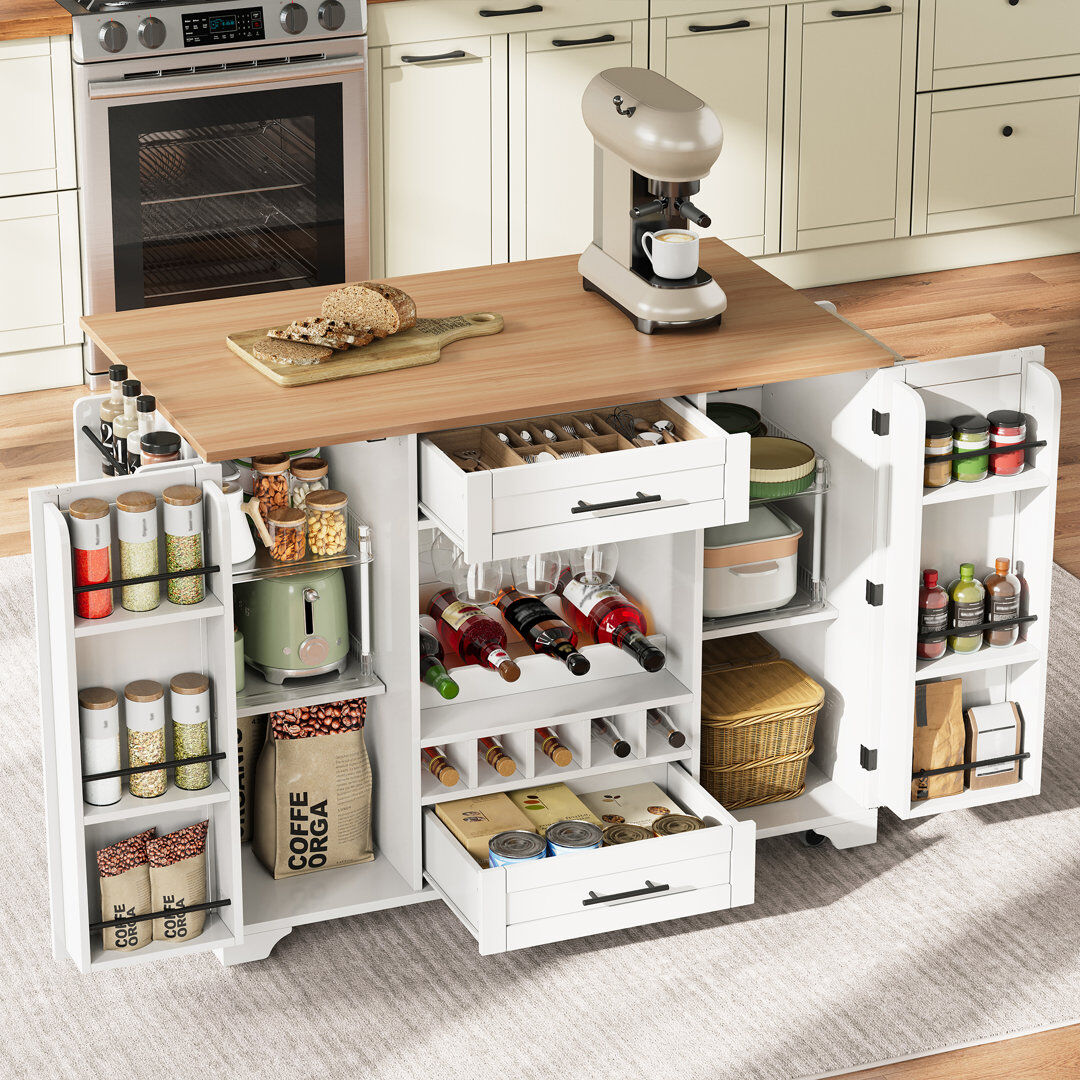 Lark Manor 120 cm W Kitchen Cart White 92cm H X 120cm W X 70cm D