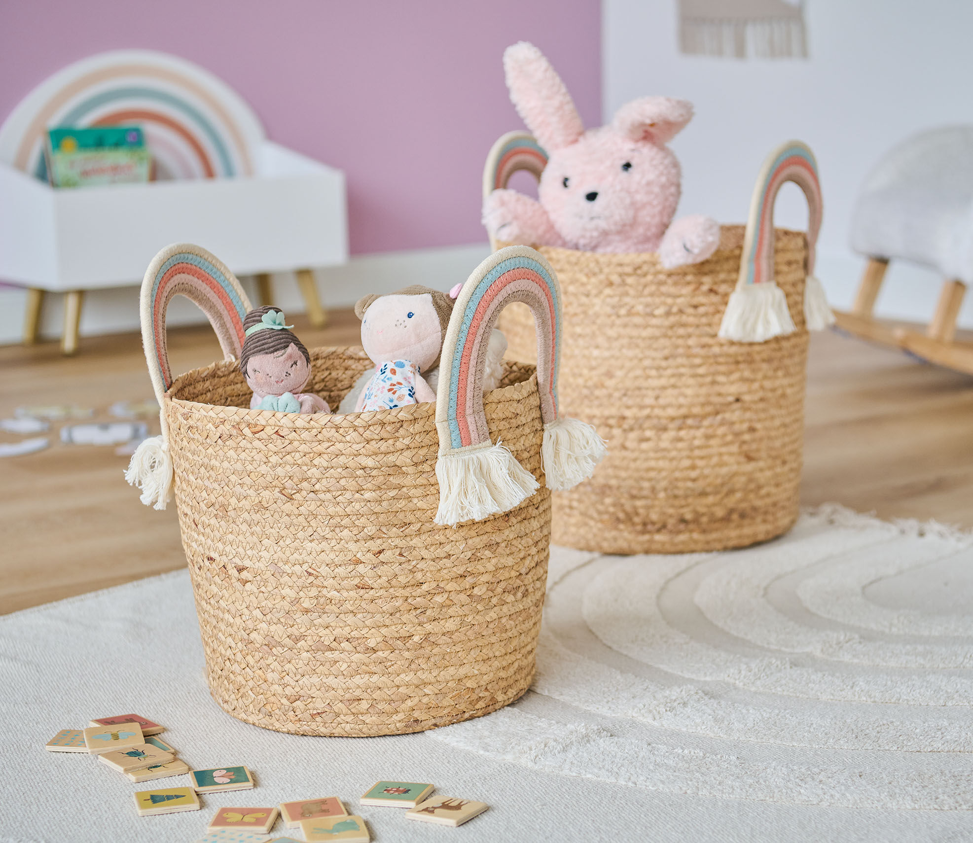 Wäschekorb ZELLER PRESENT "Rainbow", beige (natur), Wäschesammler, Wäschekorb, Aufbewahrungskorb/Seegras / Baumwolle natur Einheitsgröße