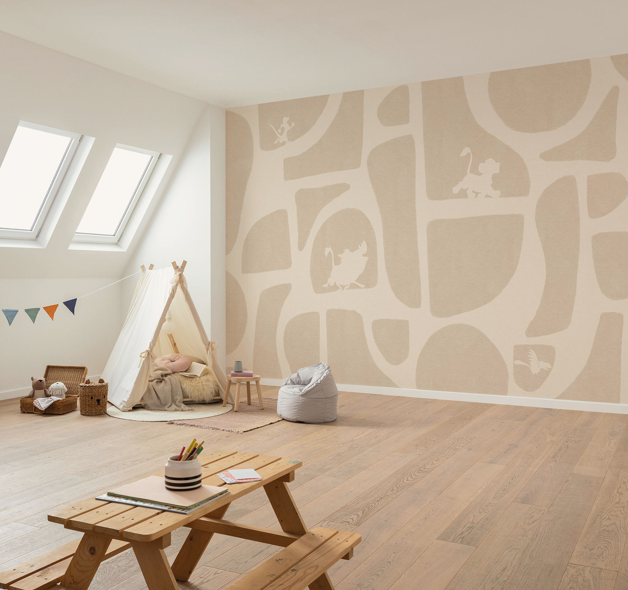 Kindertapete KOMAR "Disney The Lion King Animals and Shapes", beige (beige,rosa), B:400m H:250m, Vlies, Tapeten, Kindertapete beige,rosa B/L: 400m, Rollen: 1
