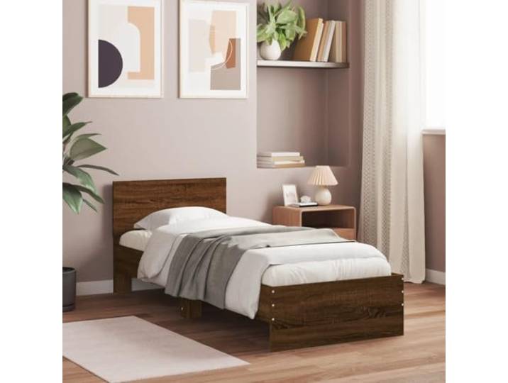 Stabiles Holzwerkstoff Bettgestell mit Kopfteil Langlebig und Bettgestell ohne Matratze mit Kopfteil Braun Eiche 90x190 cm Massivholz Lattenrost Stabil Schlafzimmer Möbel