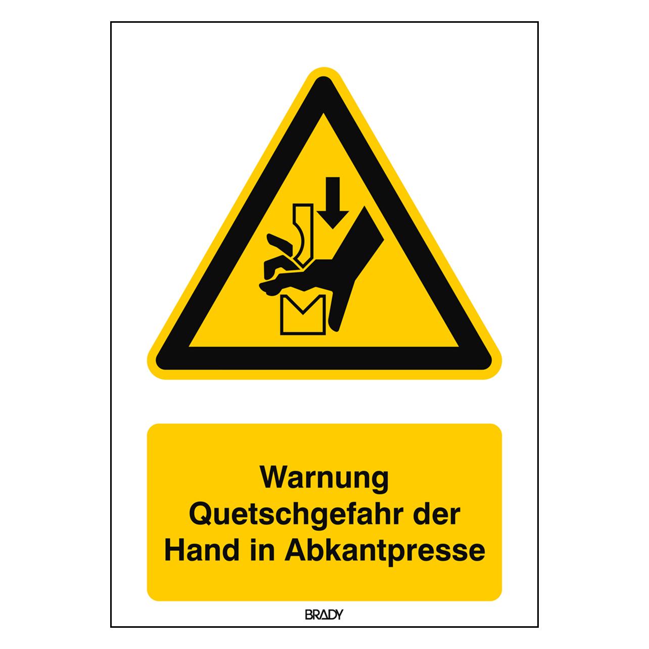 Brady B-862, Toughwash-Warnschild, W030 - Warnung vor Quetschgefahr der Hand zwischen den Werkzeug (237520)