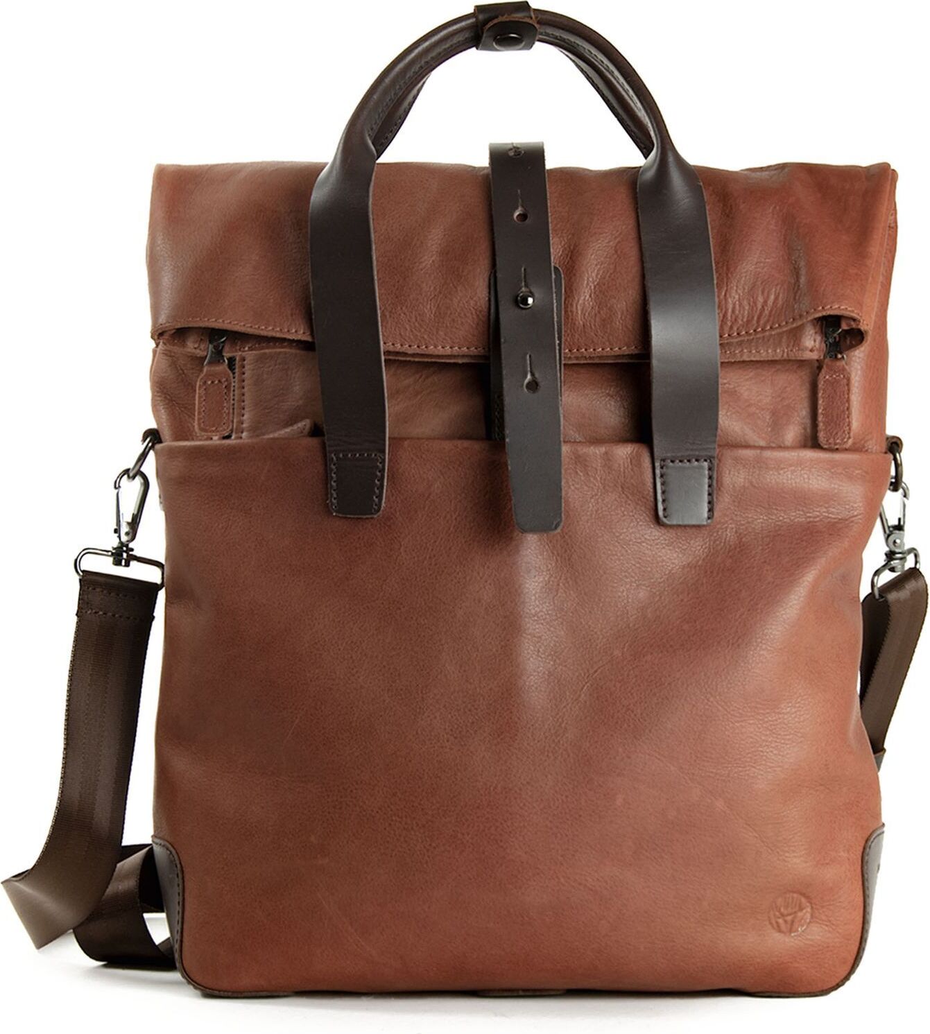 HAROLD'S Leder Schultertasche Laptoptasche mit Laptopfach Mount Backpack / Messengerbag Cognac braun