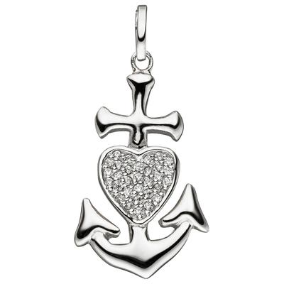 Kettenanhänger JOBO "Anhänger Glaube, Liebe, Hoffnung", silber (silber 925), Schmuckanhänger, Damen, Silber 925 (Sterlingsilber), Kettenanhänger, 925 Silber mit 31 Zirkonia