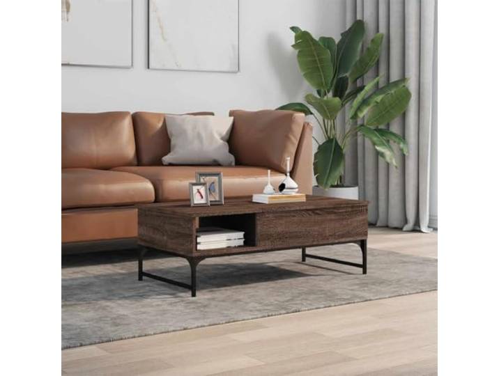 KTHLBRH Couchtisch Eiche braun 100 x 50 x 35 cm mehrschichtiges Metall Verstellbare Füße, großer Stauraum, robuste Struktur, glatte Oberfläche