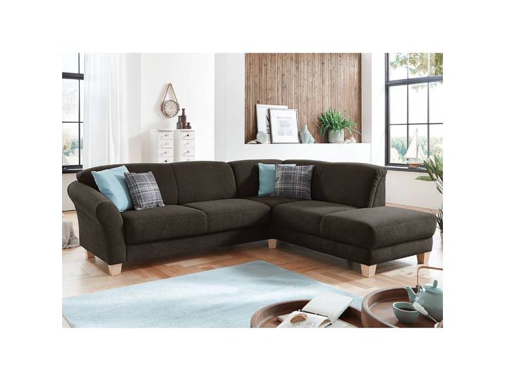 Ecksofa Webstoff Braun/Espresso Webstoff 257 x 84 x 212cm Ottomane davorstehend rechts Keine Funktion Natur