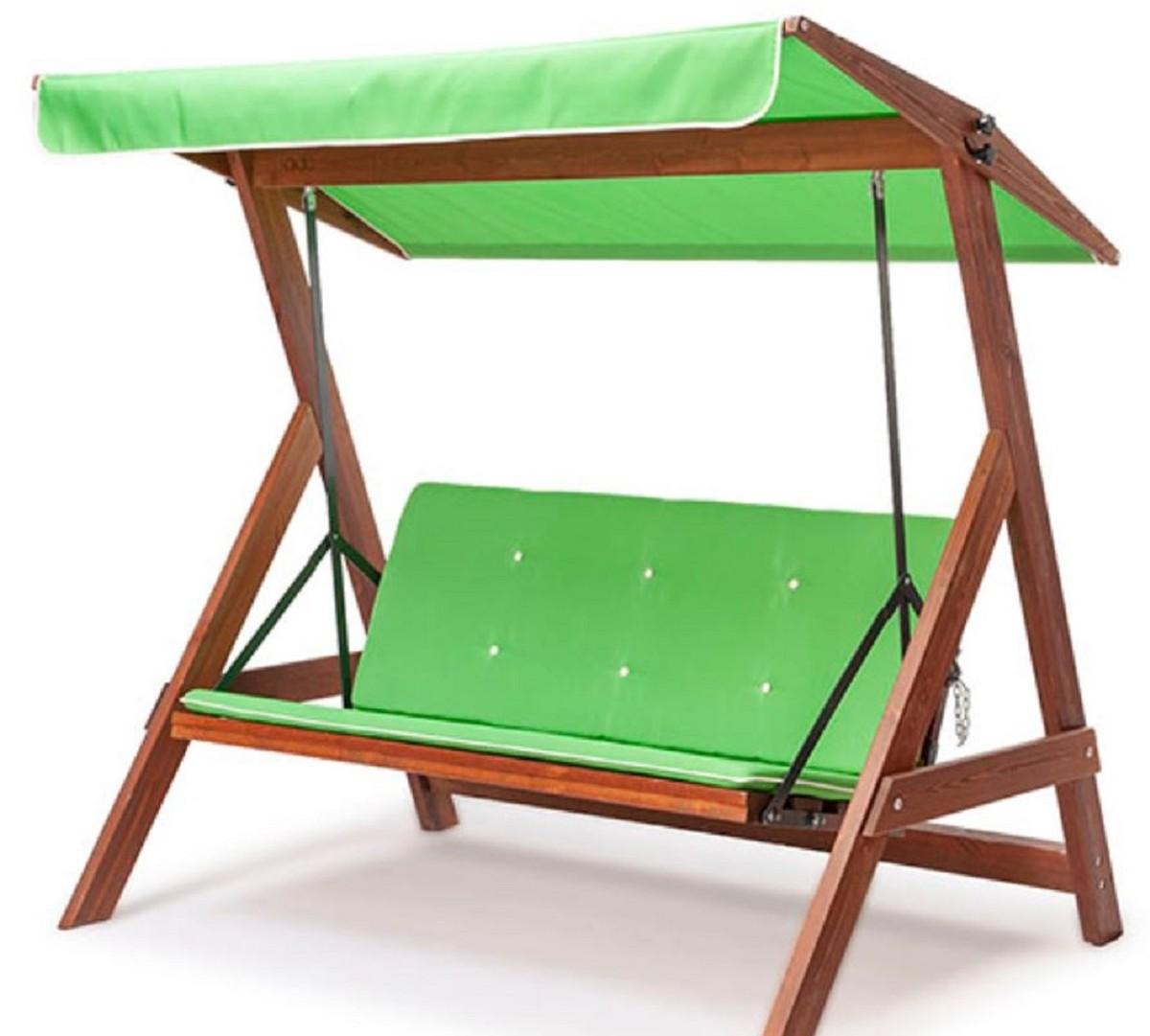 Casa Padrino Luxus Hollywood Schaukel Hellgrün / Braun - Massivholz Garten Schaukel mit Sonnendach - Garten Möbel - Terrassen Möbel - Outdoor Möbel - Luxus Möbel