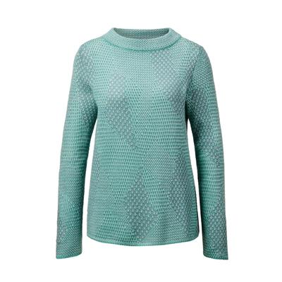 Rundhalspullover GOLDNER "Strickpullover im Reiskorn-Effekt", Damen, Gr. 54, grün (mint, gemustert), Obermaterial: 100% Polyacryl PAN., U-Boot-Ausschnitt, Rippe, Pullover Rundhalspullover, Jacquardmuster