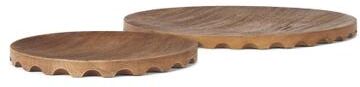 Mercana Waverly Round Light Brown Wood Scalloped Edged Trays - 18.0L x 18.0W x 1.0H