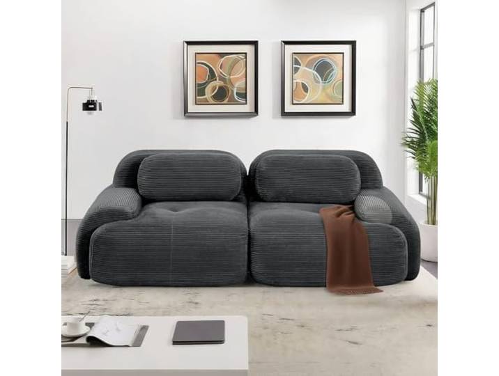 SoarFlash Modernes modulares Sofa, Kordtstoff-Oberfläche, Tiefe Sitzfläche + breite Armlehnen, werkfertig, 2-Sitzer Sofa, Gris foncé