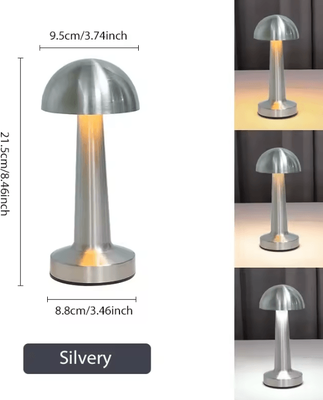 Inspire Curations Retro Mushroom LED Table Lamp USB Rechargeable 3 Color Dimmable Bedside Light silver