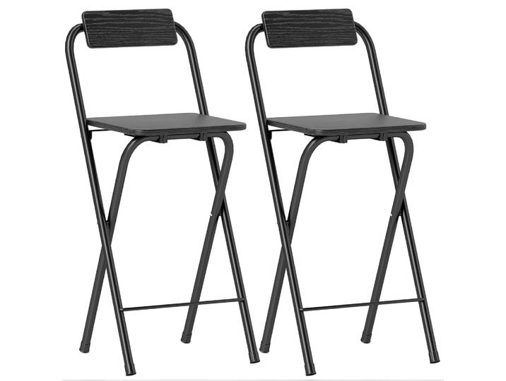 Lot de 2 tabourets de bar pliables dossier repose-pieds noir