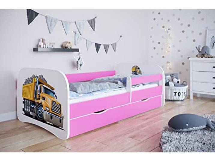 KOCOT KIDS Babybett 2 rosa LKW: Schublade, Matratze und Sicherheitsbarriere inklusive. 160/80 Tage, Ingenieurholz, 1 Person
