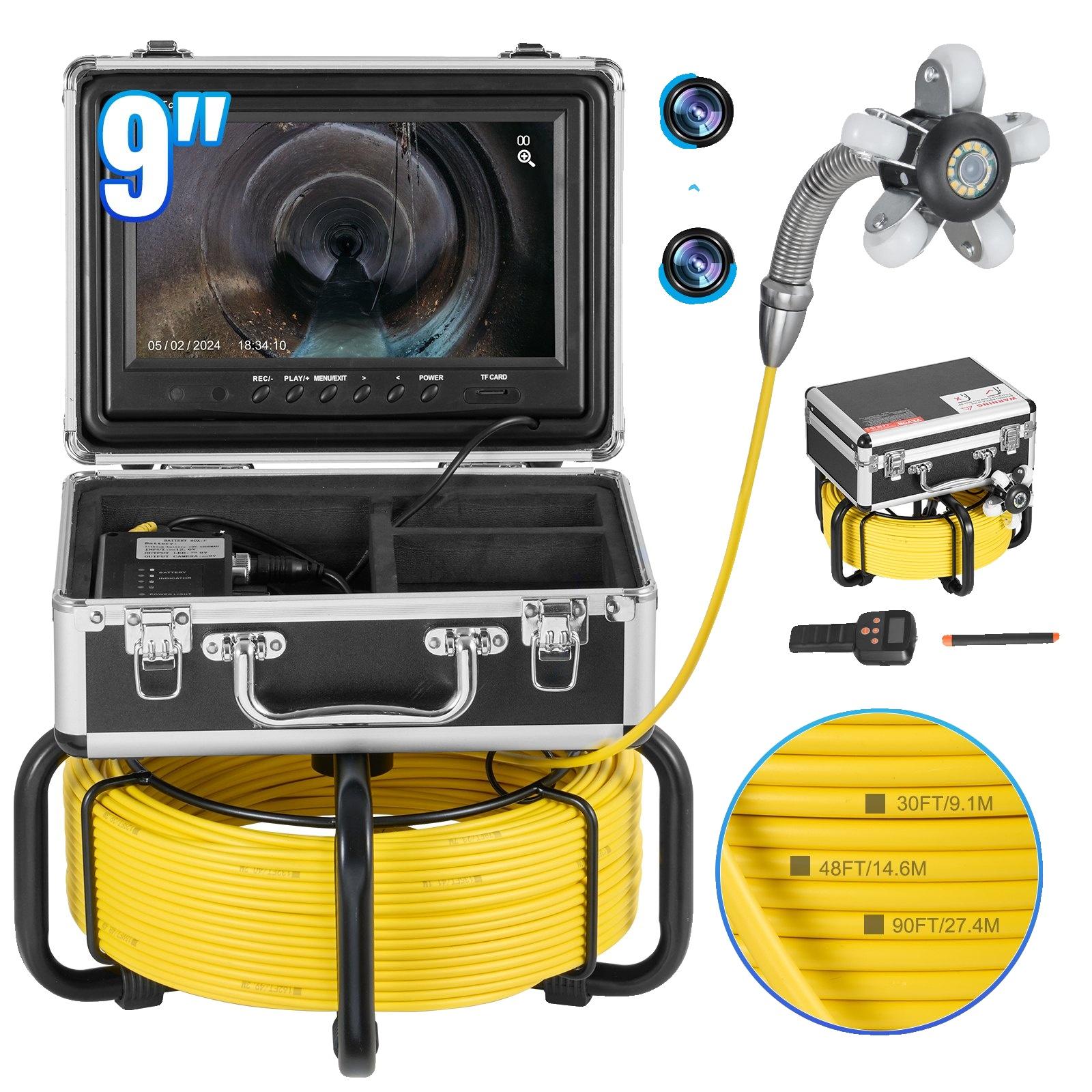 VEVOR Abwasserkamera Rohrinspektionskamera mit 512hz Sonde 22,9 cm 720p Bildschirm 50,3m, Mit Positionsempfänger, 30 m