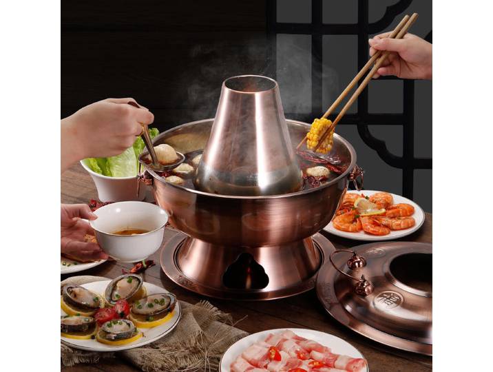 Rabais! Ensemble d'ustensiles de cuisine de Style vieux pékin, marmite chaude chinoise en cuivre et charbon de bois épais en acier inoxydable