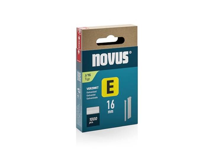 Novus 044-0089 E-type J, 16 mm, materiaal: verzinkt staaldraad, kartonnen verpakking met schuif-FS, nagelset