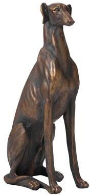 "Glitzhome 30""H Morden MgO Bronze Sitting Guardian Greyhound Dog Garden Statue Porch Sculpture Indoor Outdoor"