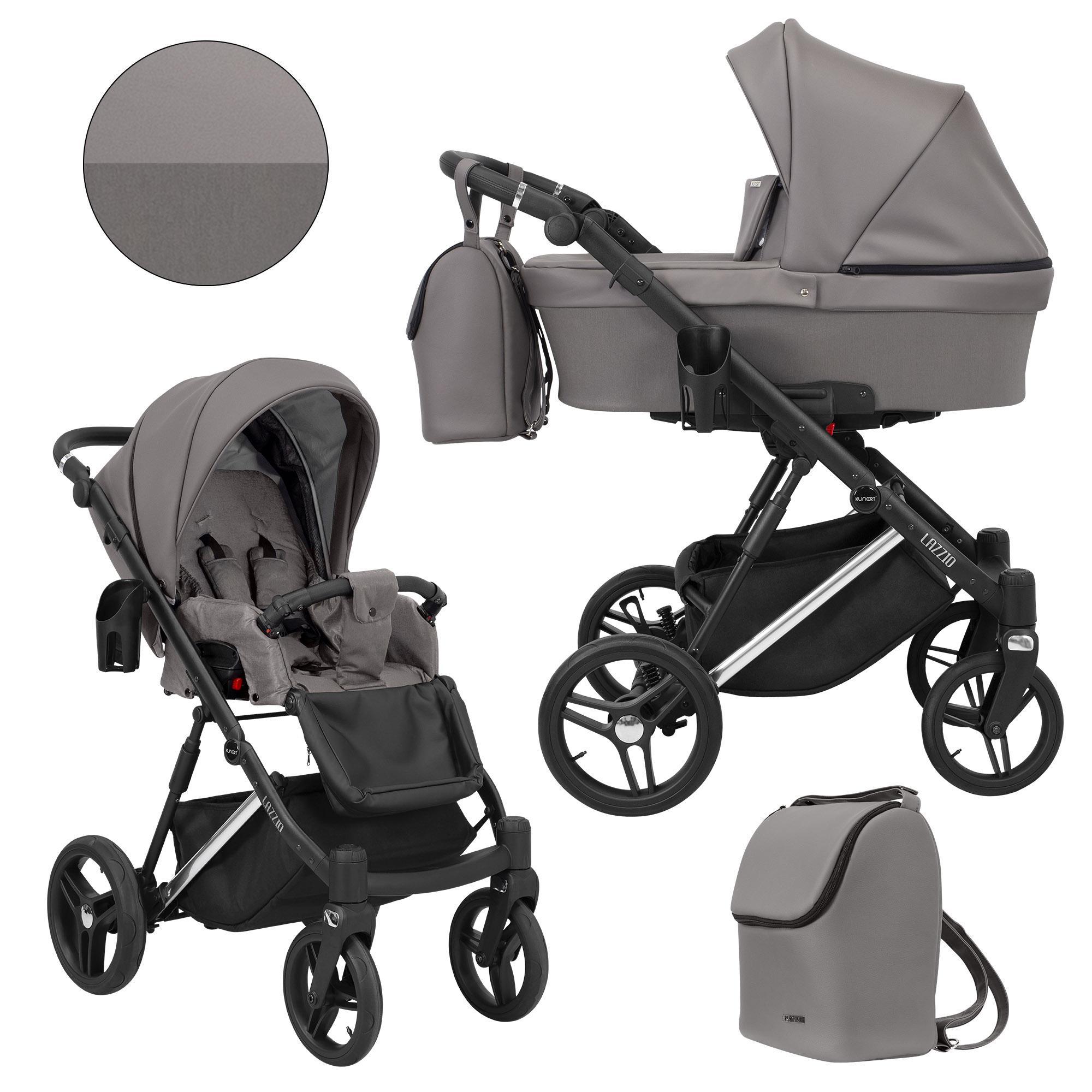 Kunert Lazzio Premium 2-in-1 Kinderwagen - Silberner Rahmen - Anthrazitfarbene Eco-Ausführung