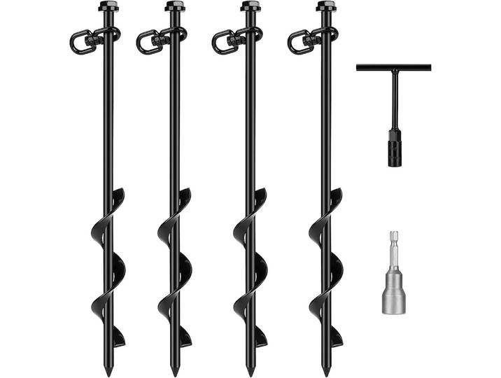 Lot de 4 ancrages au sol, ancrages à tarière, ancrages en acier perforables pour tente de camping, trampoline, auvent, attache pour chien, abri, balançoire