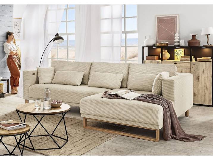 SANSIBAR LIVING Schlafsofa Polsterecke SANSIBAR FRIESLAND BHT 293x93x187 cm beige Ecksofa