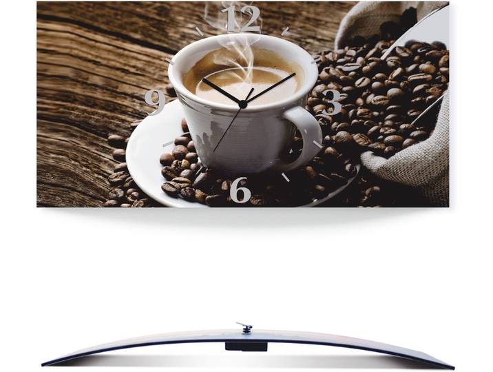 Wanduhr ARTLAND Heisser Kaffee - dampfender Kaffee , braun, B:50cm H:25cm T:0,3cm, Wanduhren, Wanduhr, wahlweise mit Quarz- oder Funkuhrwerk, lautlos ohne Tickgeräusche