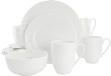 Gibson 16-Piece Porcelain Dinner Set in White with Embossed Line Design