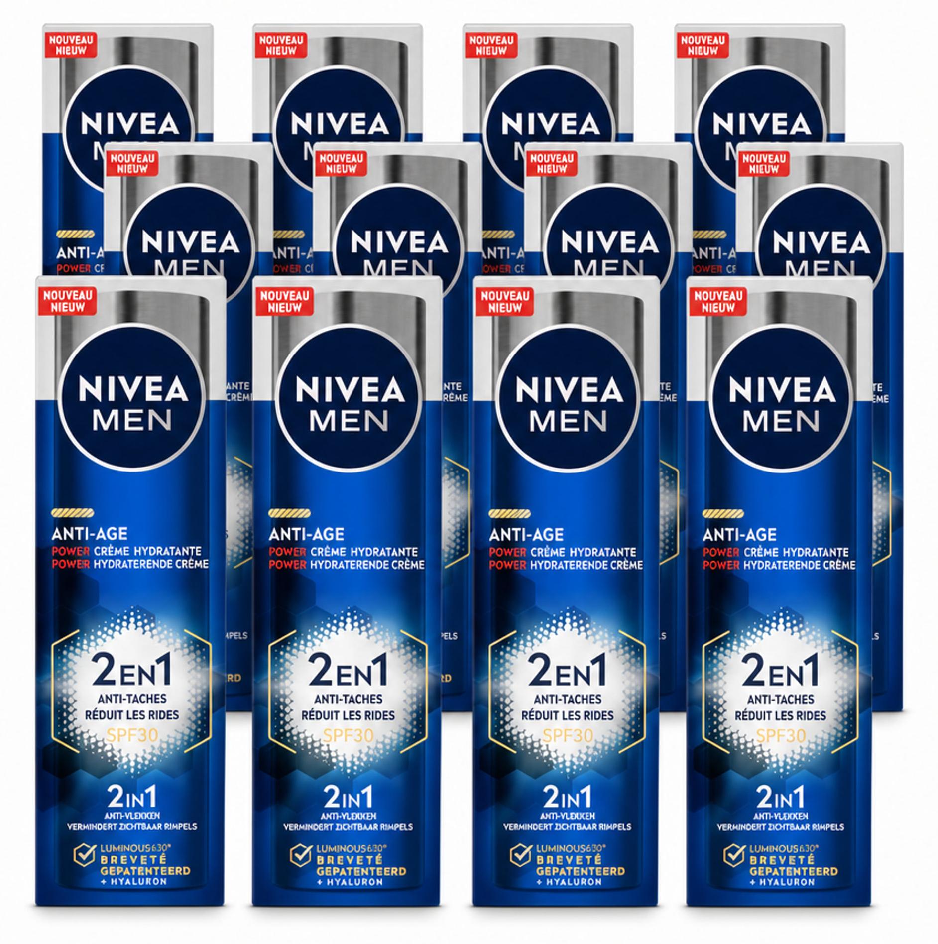 12 x NIVEA MEN Anti-Age 2in1 Power Feuchtigkeitscreme Gesicht SPF 30 - 50 ml - Vorteilspackung - 12 Stücke