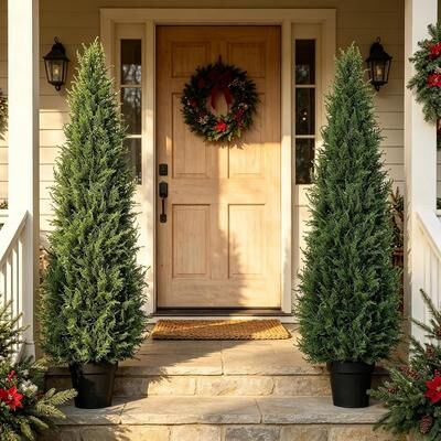 YUN Artificial Cedar Tree, UV Resistant Faux Evergreen Shrub for Outdoor Decor - 120cm