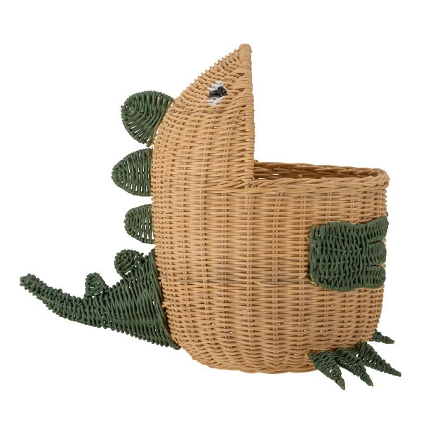 Bloomingville Mini Eddi opbergmand met dinosaurusprint, beige en groen, Hoogte: 48 cm