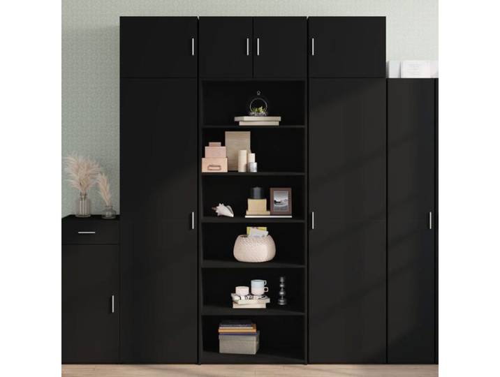 Rabais Buffet haut - CLARENCE - Commode/Buffet de cuisine noir 70x41x185 cm - Bois d'ingénierie NEU7253