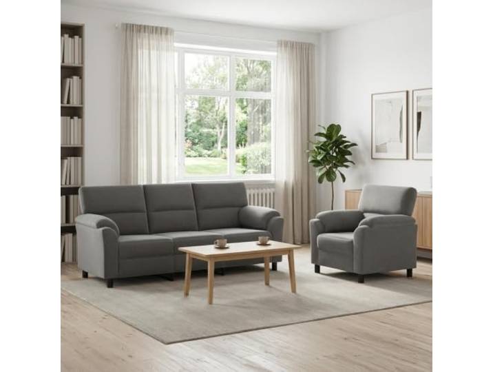 Sofa-Set 2 pcs Dunkelgrau Samt Metallrahmen, Kissenrücken-Design, konische Beine, pflegeleicht, für drinnen