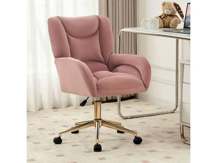 Chaise pivotante en velours - Velours doux - Rembourrage épais - Base en métal doré - Design couture - Montage facile