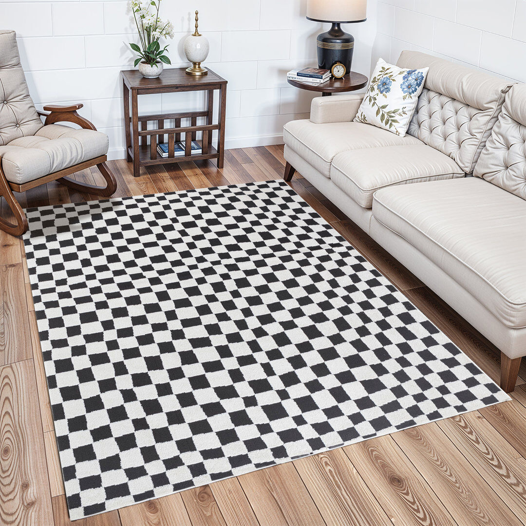 Livabliss Freud Organic Checkered Area Rug White;Black Rectangle 200 x 275 cm