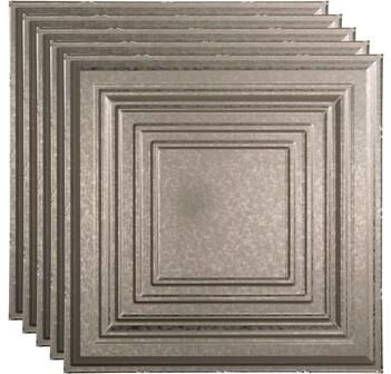Fasade FASÄDE Traditional Style 3 Decorative Vinyl 2ft x 2ft Lay in Ceiling Panel in Galvanized Steel (5 Pack)