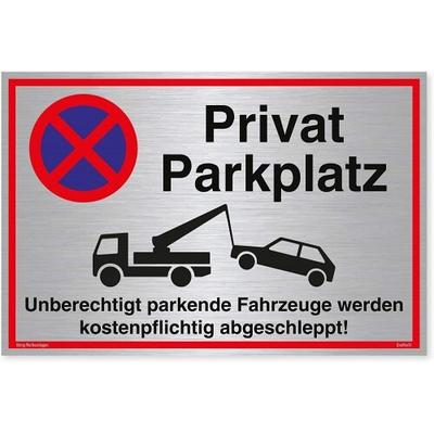 Schild Privatparkplatz Silber | stabiles Alu-Schild mit UV-Schutz 30 x 20 cm