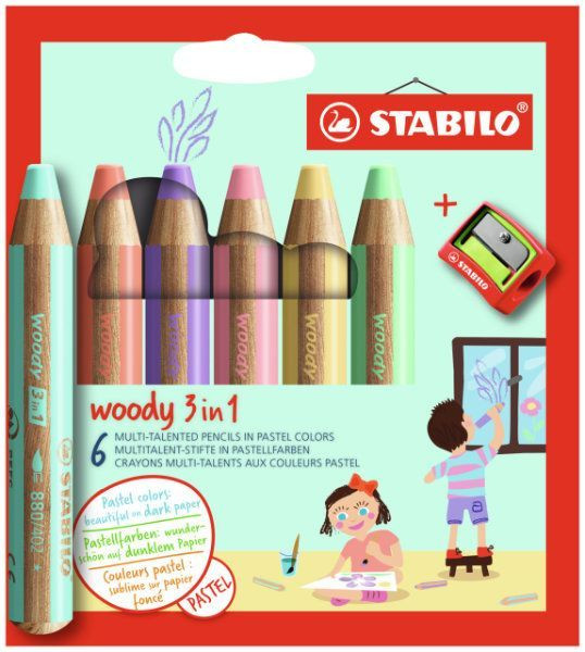 Stabilo woody 3 in 1 potlood set van 6 kleuren