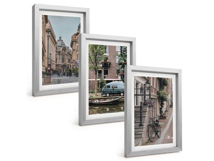 BILDER SET 3er Set - 20x30 cm Silberner Rahmen - Stadtansichten von Gebäuden