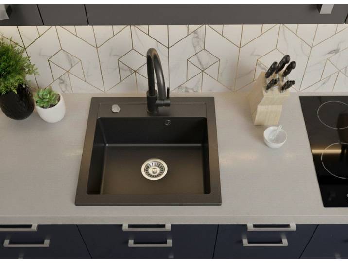 Faizee Möbel Granitspüle Graniteinbauspüle für moderne und traditionelle Küchen 49x21x52cm, Eckig