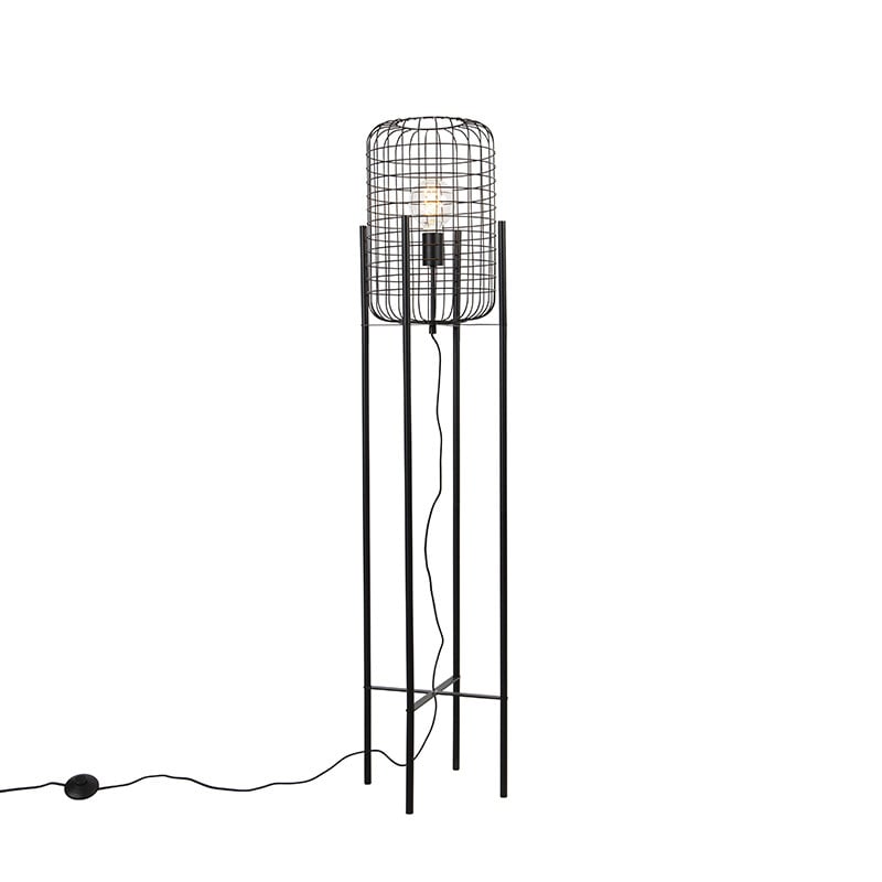 Qazqa Industriële Vloerlamp Zwart - Dimbaar - Metaal