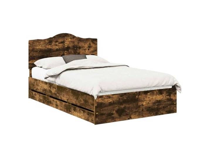PUGYNBK Bettgestell Eiche rauchfarben 120 x 200 cm Holz Mit versteckten Schubladen, festen Leisten, einfache Montage, einfache Reinigung