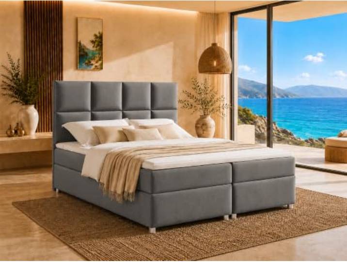 Best For Home Trinity K-2 Lux Boxspringbett 140x200 mit Matratze und Topper Elegantes Boxspringbett mit H3-Bonellfederkernmatratze, PUR-Schaum-Topper, zwei Bettkästen und hochwertigem Trinity-Stoff.